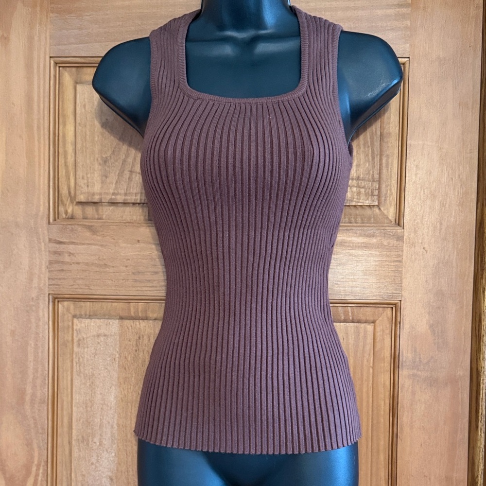 Ribbed Square Neck Tank | Brown | Size S | NWT